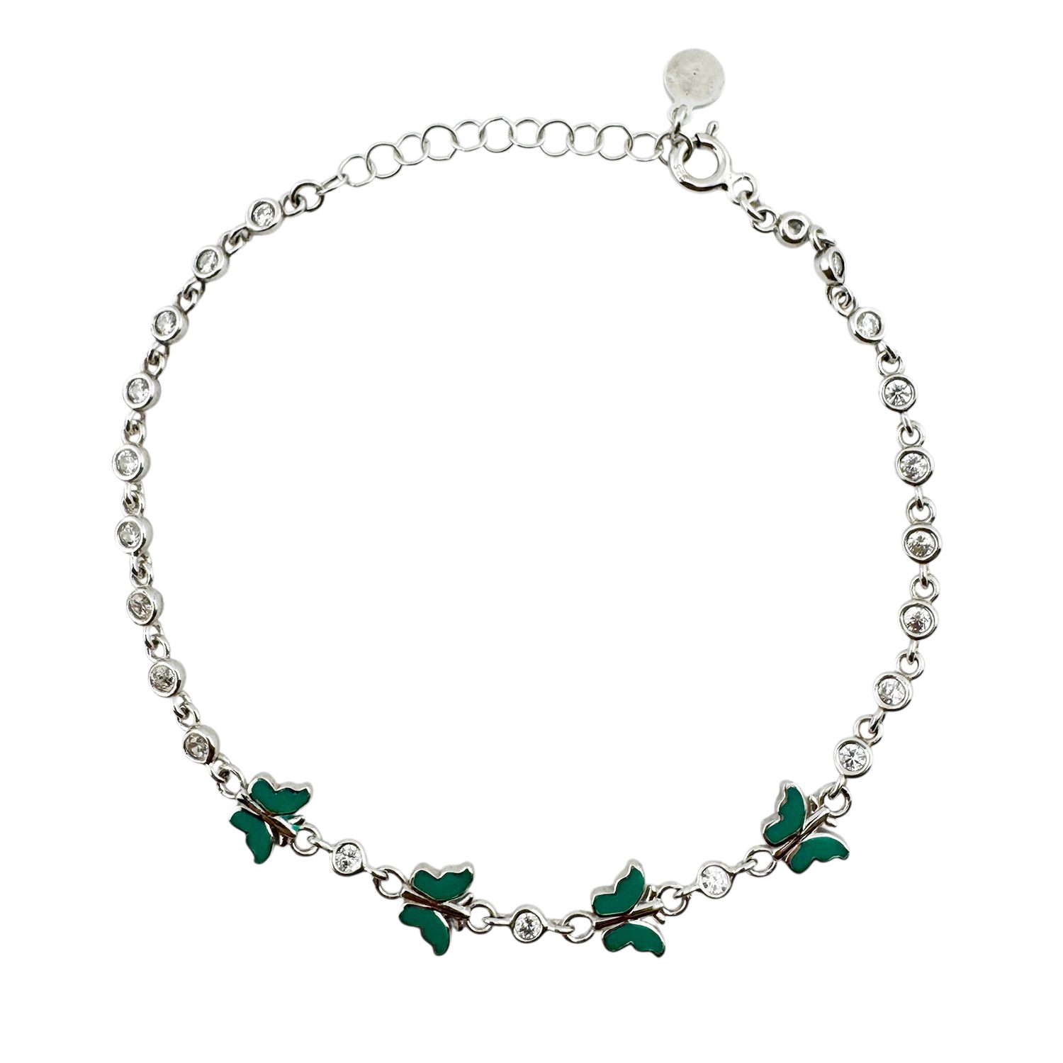 Bratara pentru Copii, Jolie, Argint 925, Model Fluture, cu Email si Zirconiu, 22 cm/4.4g Argintiu/Verde