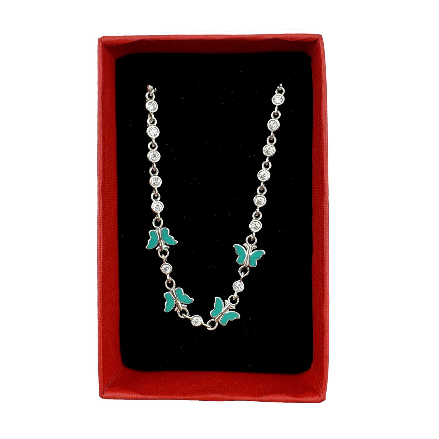 Bratara pentru Copii, Jolie, Argint 925, Model Fluture, cu Email si Zirconiu, 22 cm/4.4g Argintiu/Verde