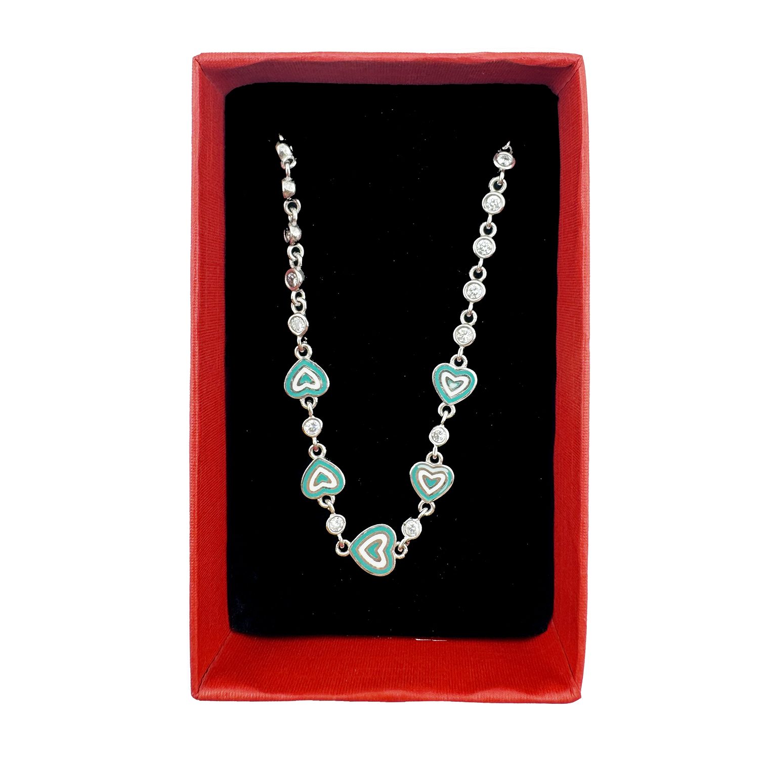 Bratara pentru Copii, Jolie, Argint 925, Model Inima, cu Email si Zirconiu, 22 cm/4.4g Argintiu/Verde