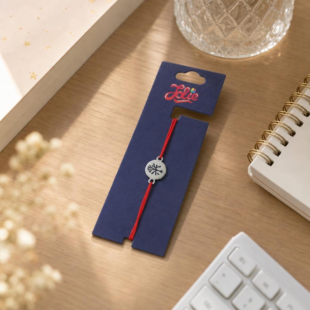 Martisor Bratara din Inox pentru Copii, Jolie, Textil si Inox, Snur Rosu, Model Banut, Argintiu