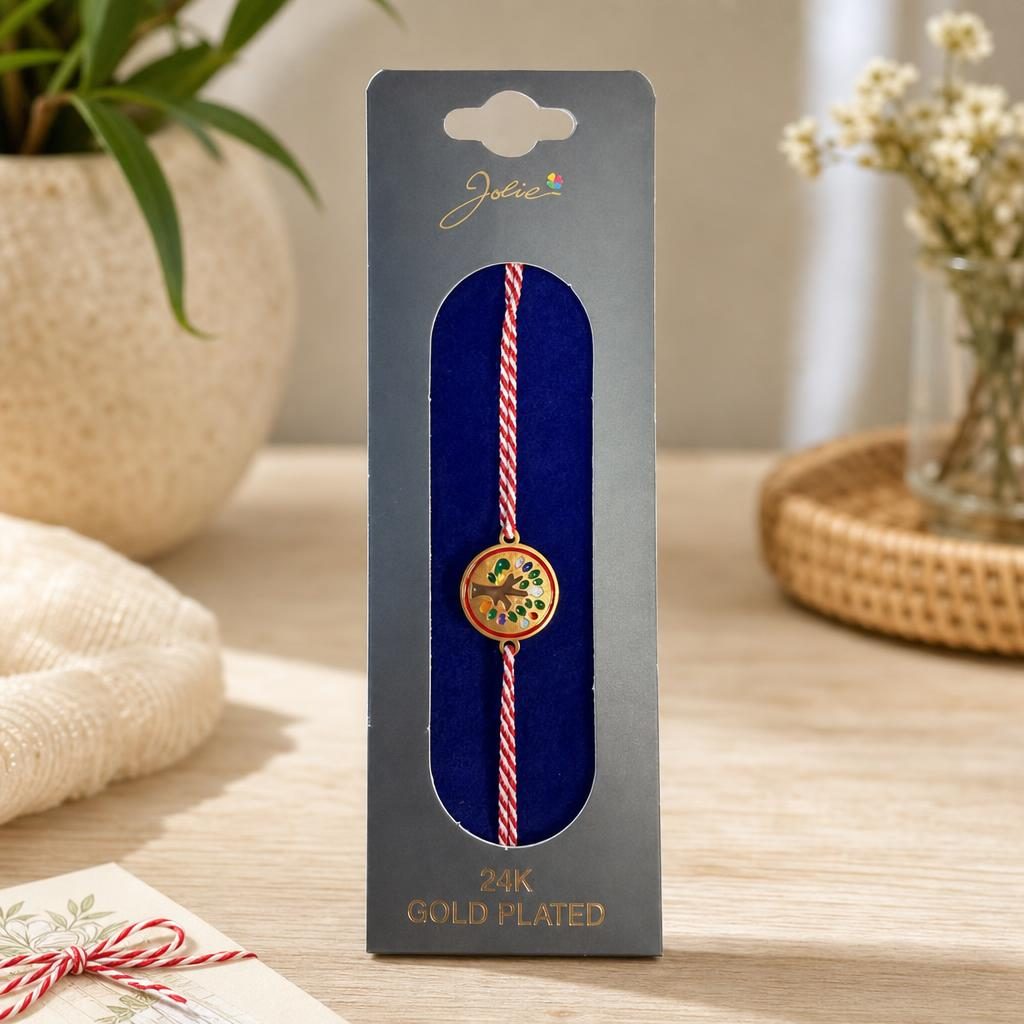 Bratara Placata cu Aur 24k, Jolie, Model Copacul Vietii, Martisor Bratara, cu Snur Alb/Rosu, Auriu