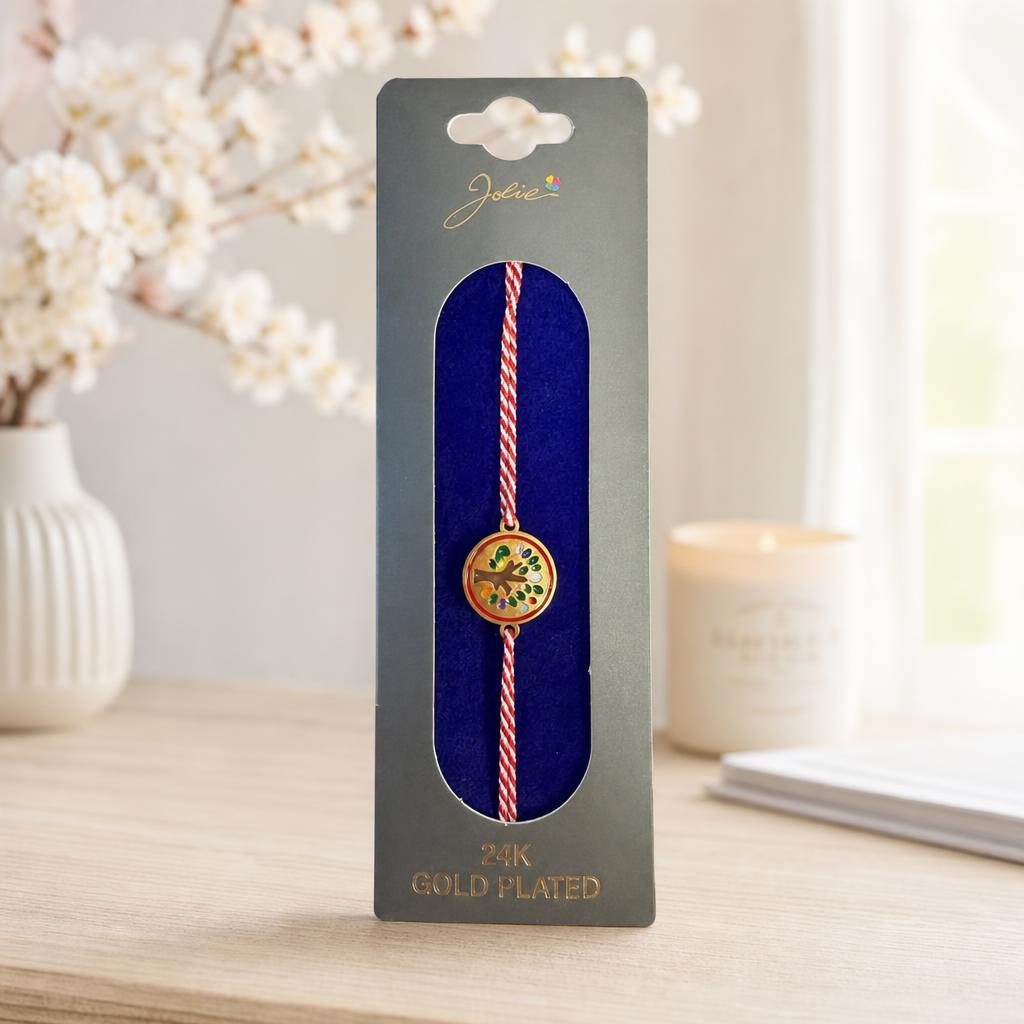 Bratara Placata cu Aur 24k, Jolie, Model Copacul Vietii, Martisor Bratara, cu Snur Alb/Rosu, Auriu