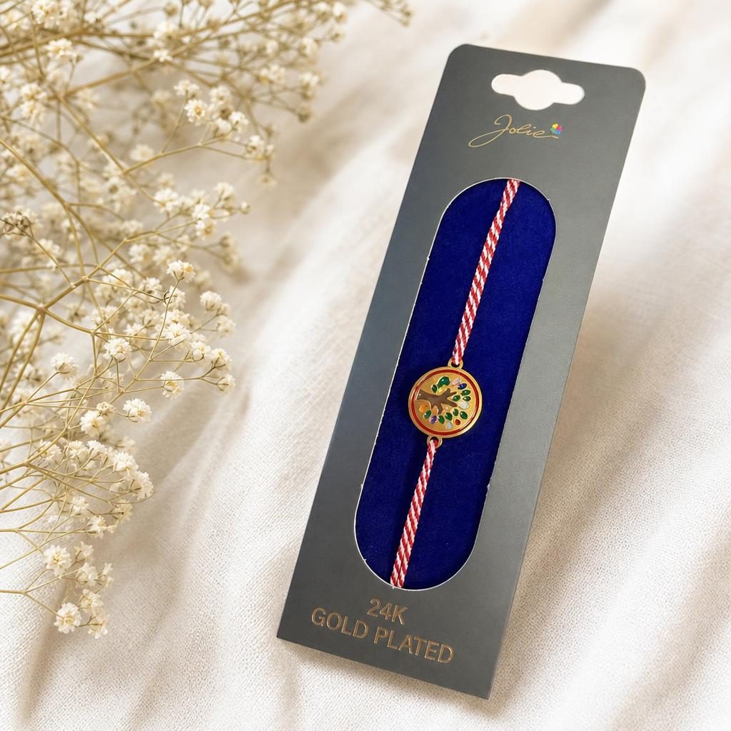 Bratara Placata cu Aur 24k, Jolie, Model Copacul Vietii, Martisor Bratara, cu Snur Alb/Rosu, Auriu
