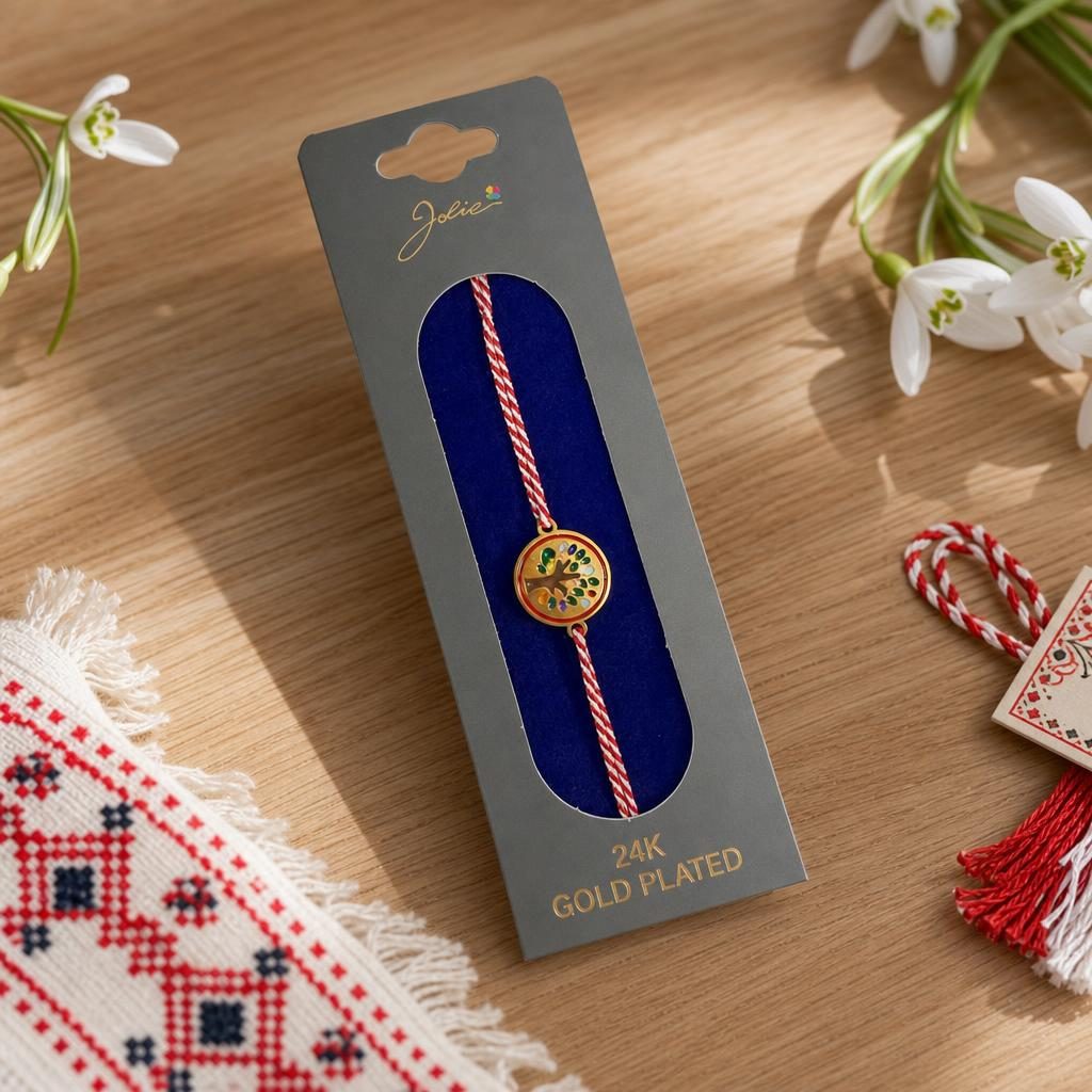 Bratara Placata cu Aur 24k, Jolie, Model Copacul Vietii, Martisor Bratara, cu Snur Alb/Rosu, Auriu