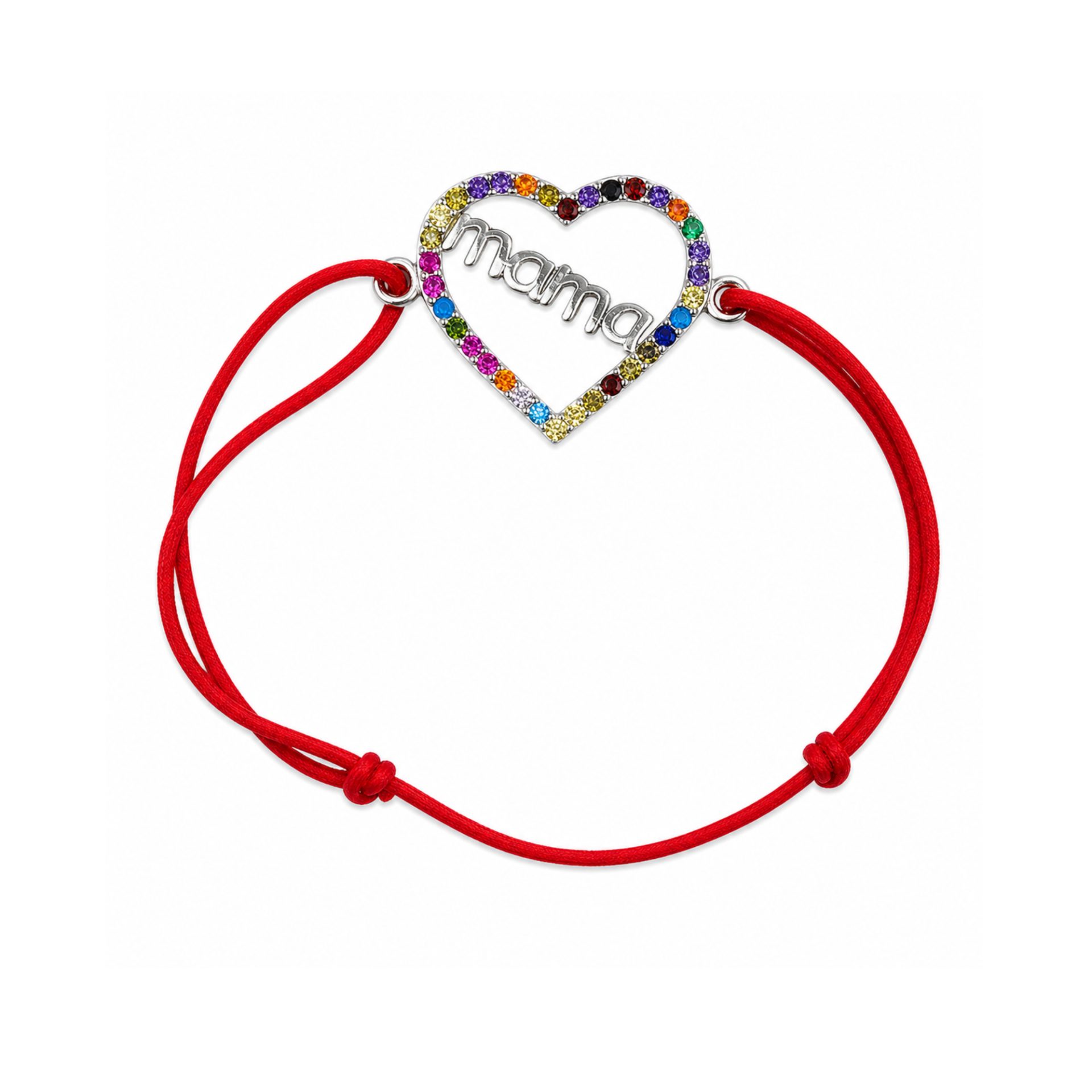 Bratara cu nod dublu si medalion din argint 925, Mama, zirconii colorate, 1.2 g, 2 cm x 1.5 cm
