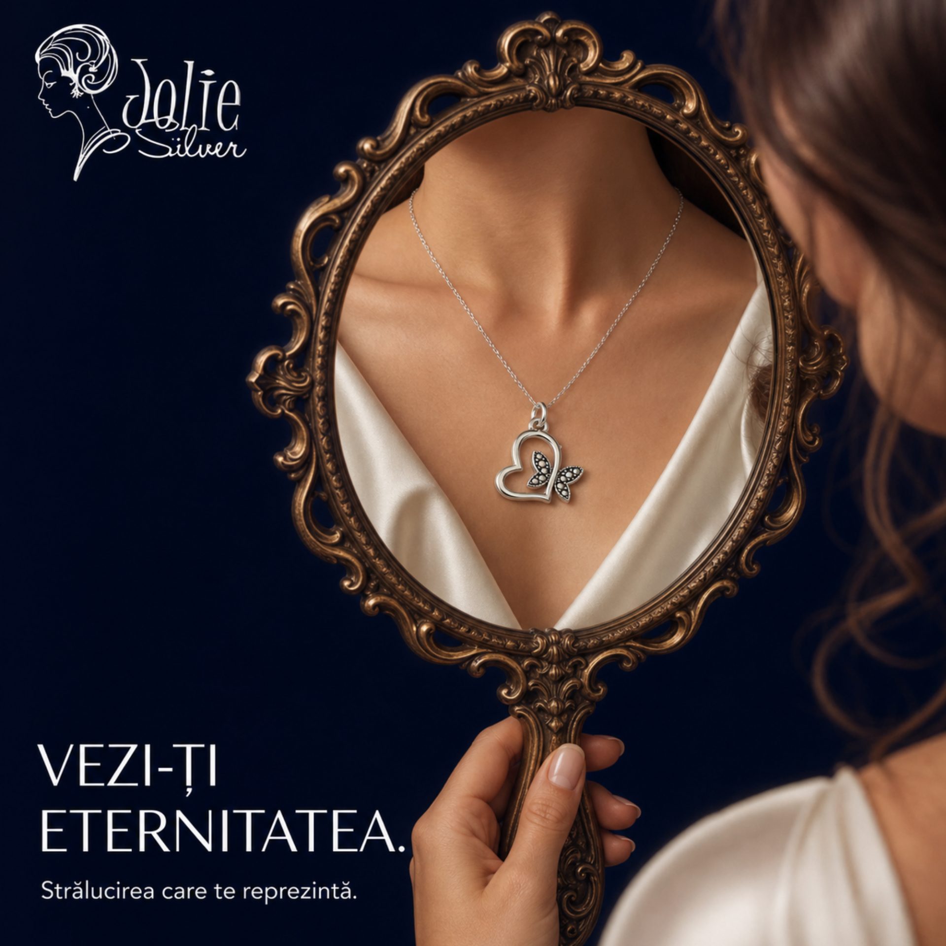 Talisman pentru Brățară din Argint 925, Jolie Silver, Model Inimă cu Fluture, Design Decupat, Finisaj Lucios și Oxidat, Argintiu 2