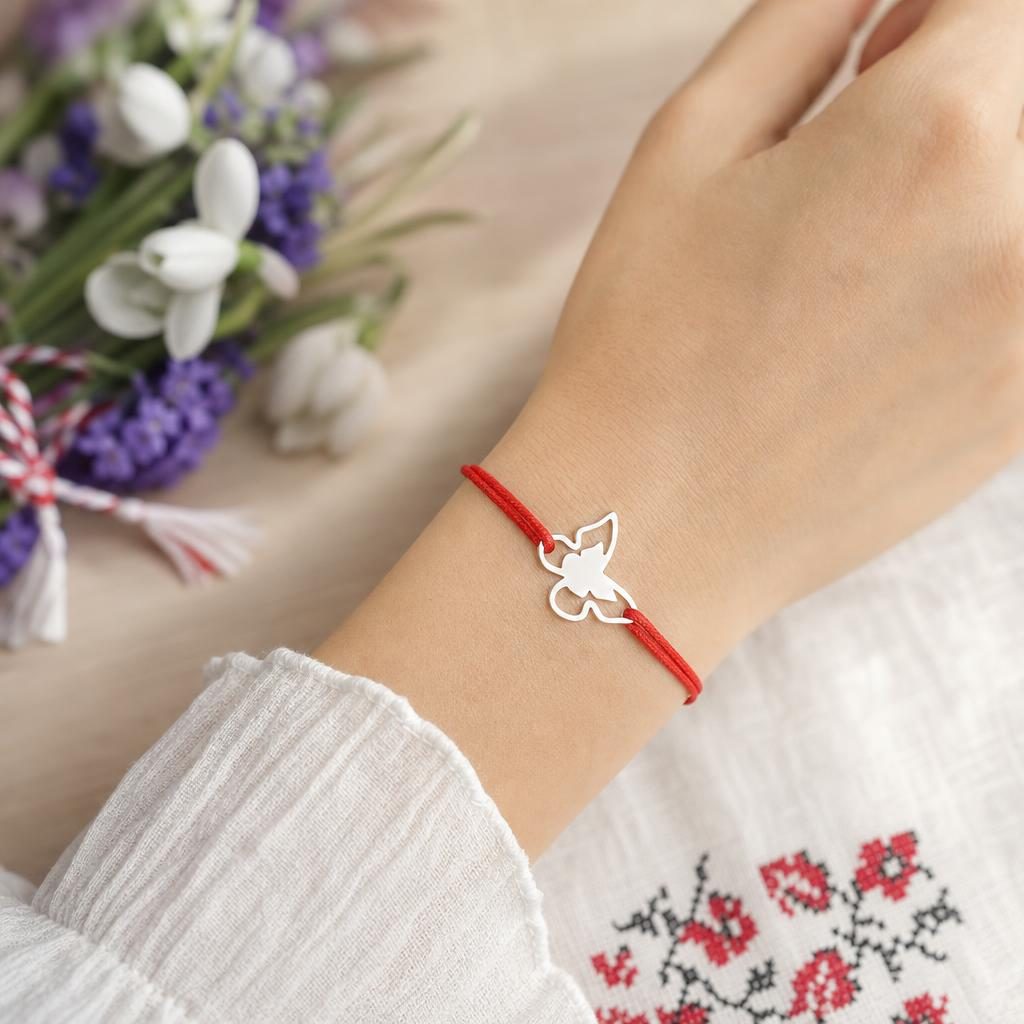 Detaliu martisor bratara cu model fluturi