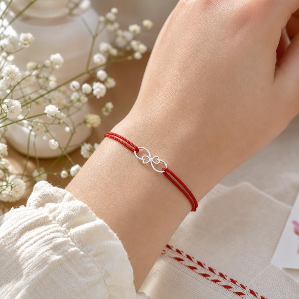 Detaliu martisor bratara Jolie snur rosu reglabil