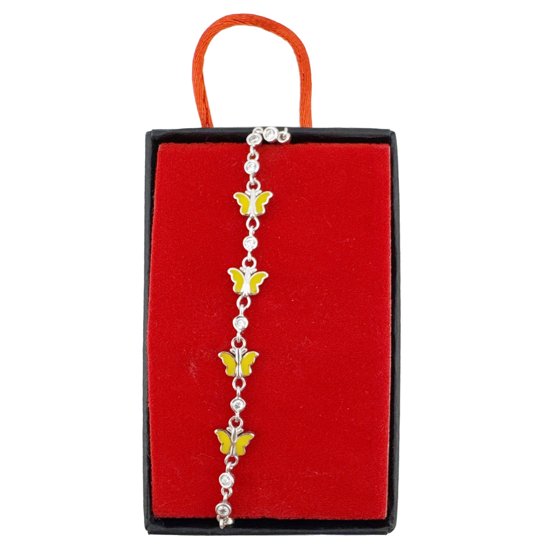 Bratara pentru Dama Copii, Jolie, Argint 925, Model Fluture Galben, cu Email si Zirconiu, Argintiu