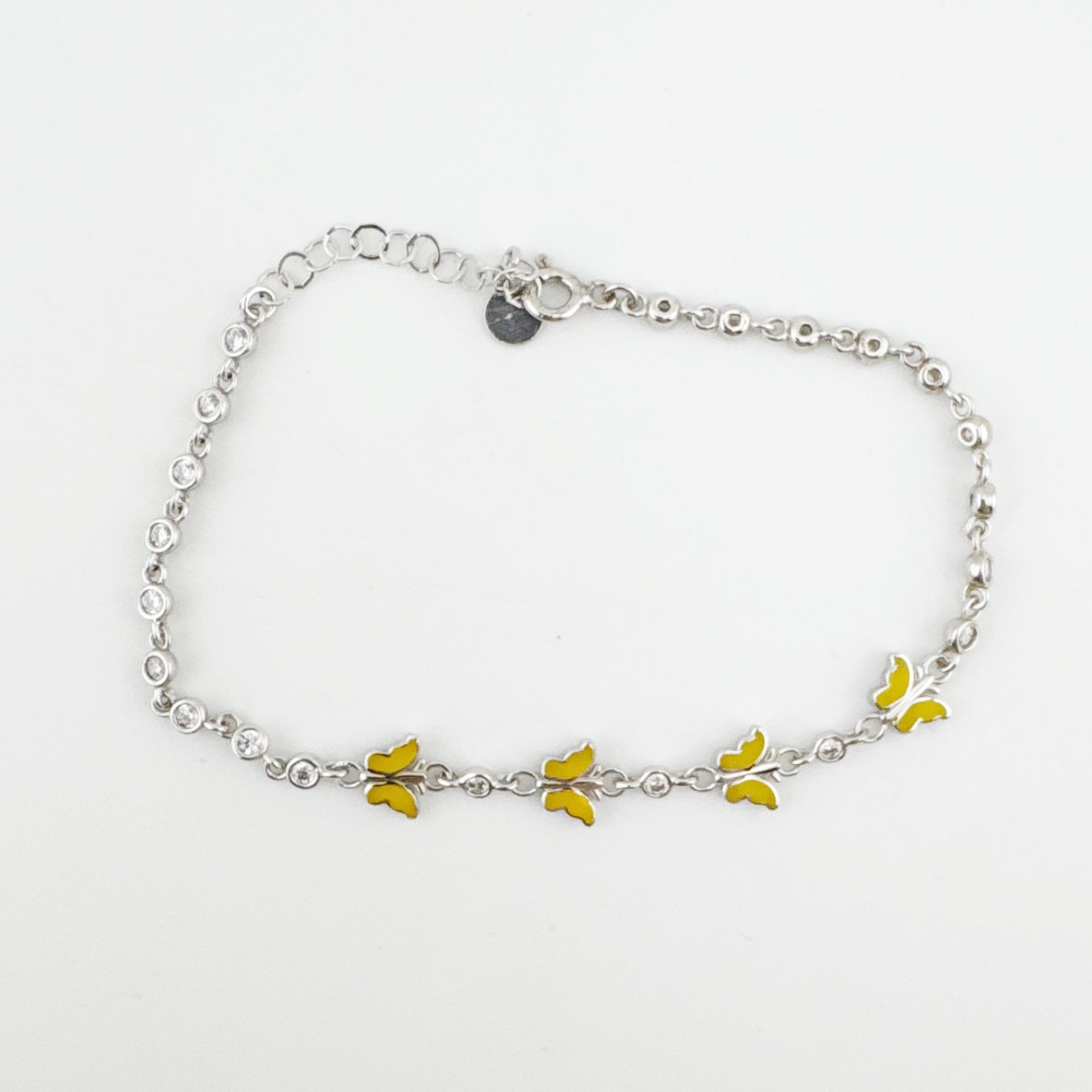 Bratara pentru Dama Copii, Jolie, Argint 925, Model Fluture Galben, cu Email si Zirconiu, Argintiu