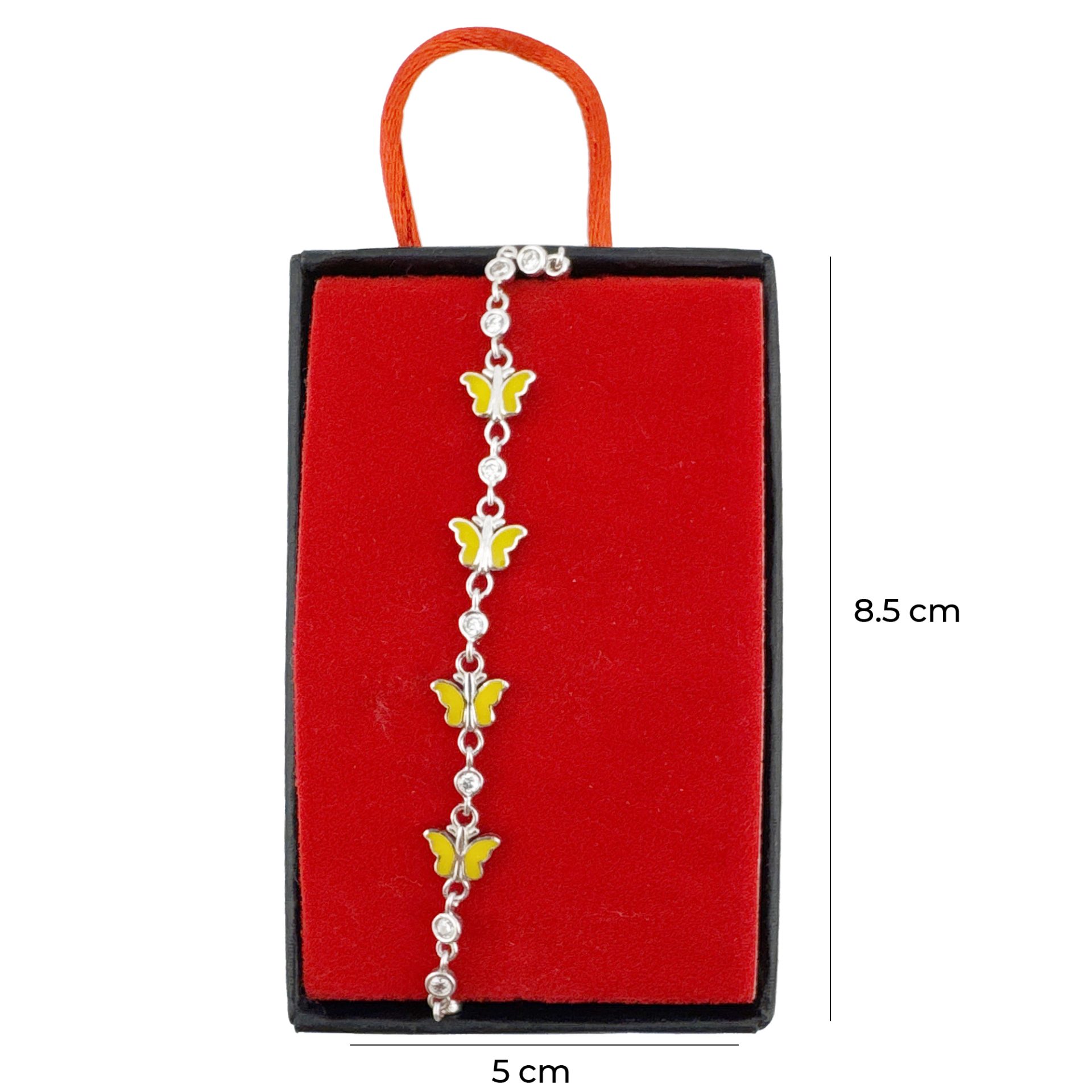 Bratara pentru Dama Copii, Jolie, Argint 925, Model Fluture Galben, cu Email si Zirconiu, Argintiu