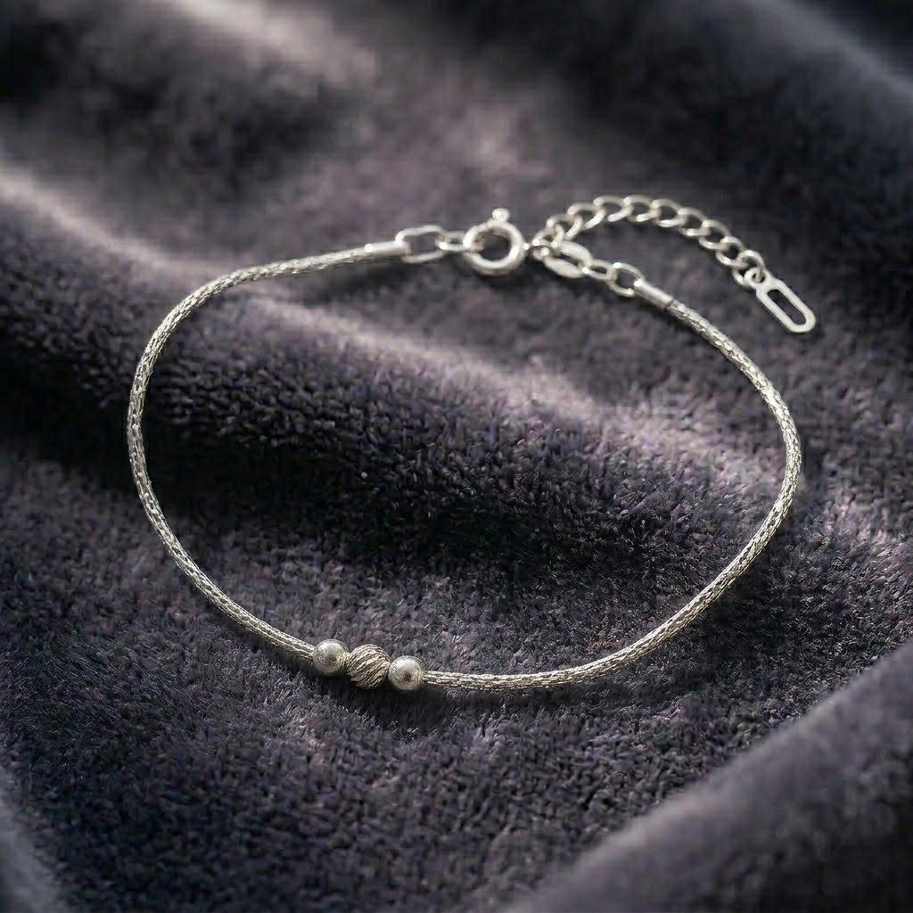 Bratara din Argint 925, pentru Dama, Jolie Silver, Model 3 Bile, 1.1 g, Lungime Reglabila, Argintiu