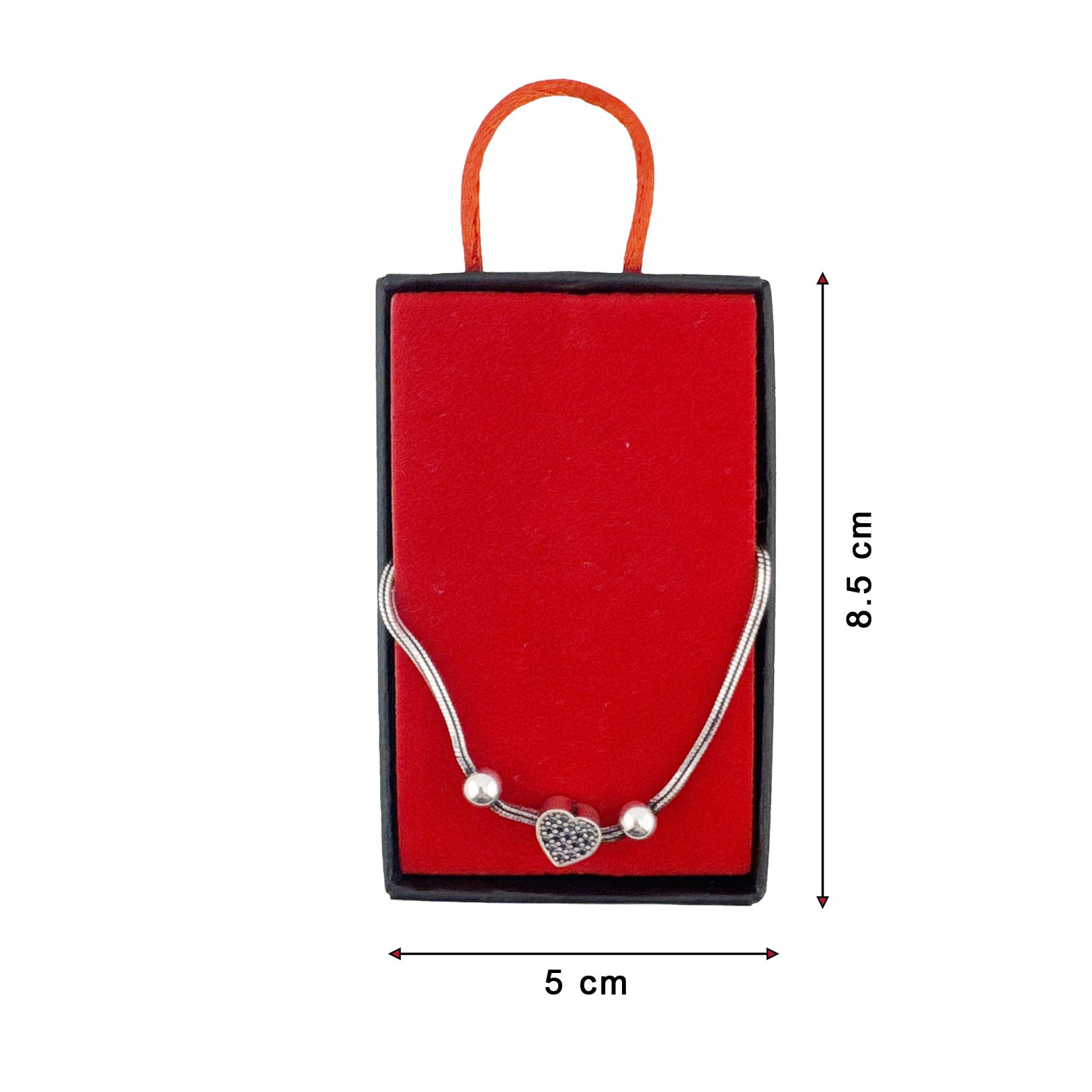 Bratara din Argint 925, pentru Dama, Jolie Silver, Model Snake cu Charm Inima si Cristale Negre, 4.86 g, Lungime Reglabila, Argintiu