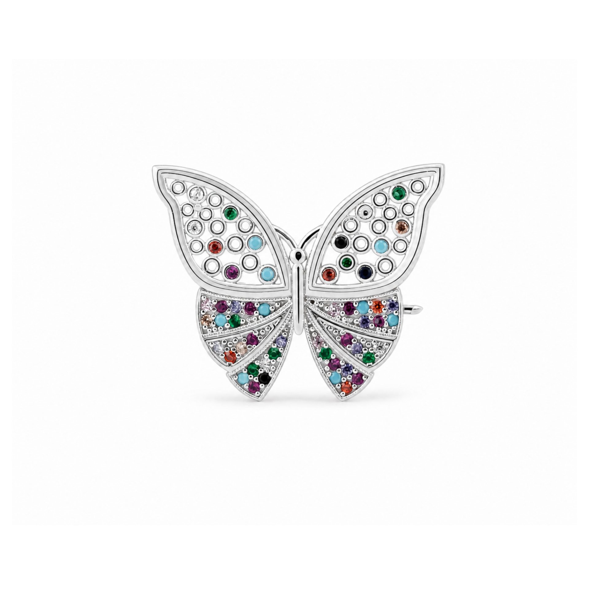 Brașă fluture argint 925 pietre multicolore