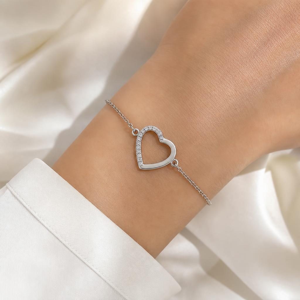 Bratara Dama din Argint 925, Jolie Silver, Model Inima cu Pietre Semipavate, Design Elegant si Delicat, Potrivita pentru Purtare Zilnica, Argintiu