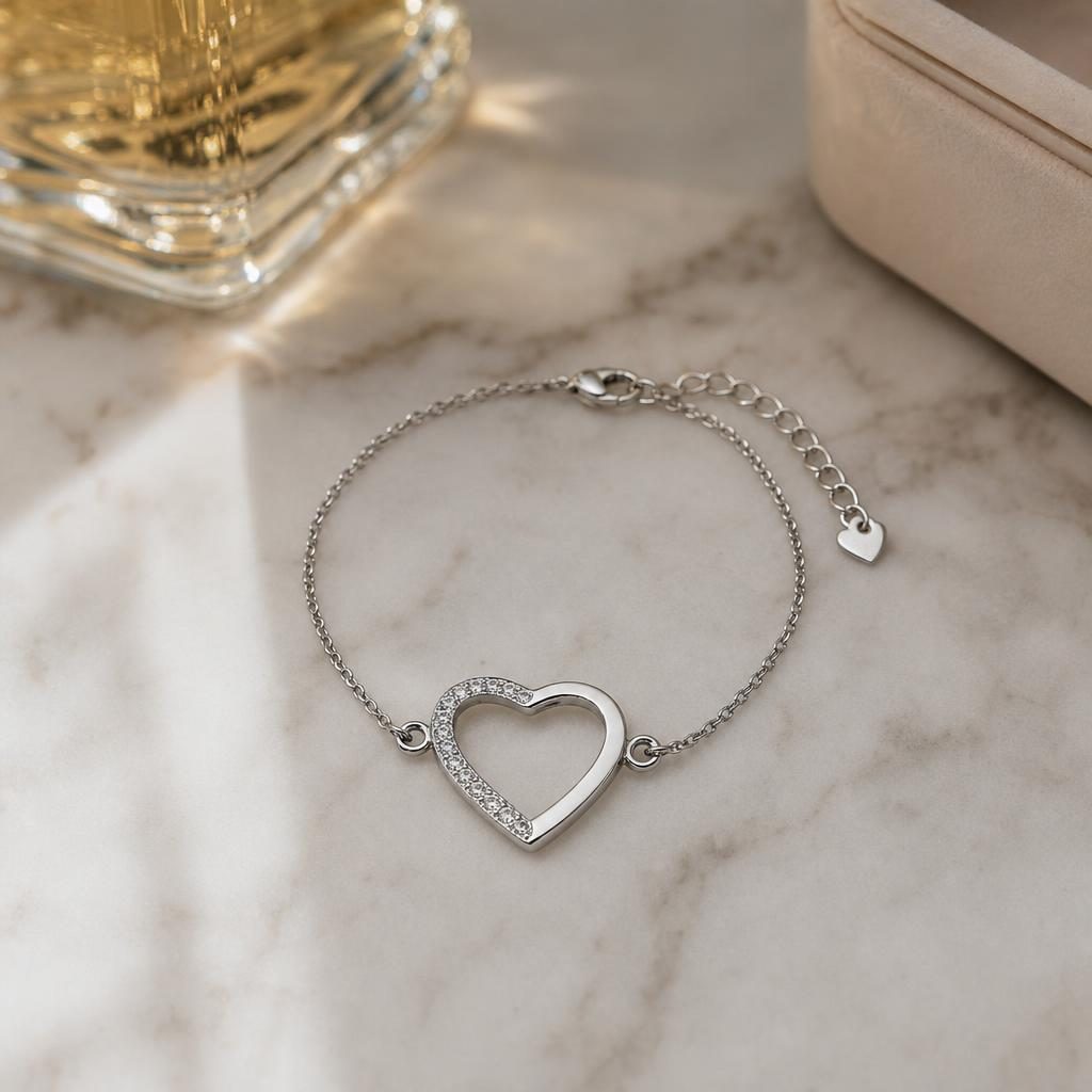 Bratara Dama din Argint 925, Jolie Silver, Model Inima cu Pietre Semipavate, Design Elegant si Delicat, Potrivita pentru Purtare Zilnica, Argintiu