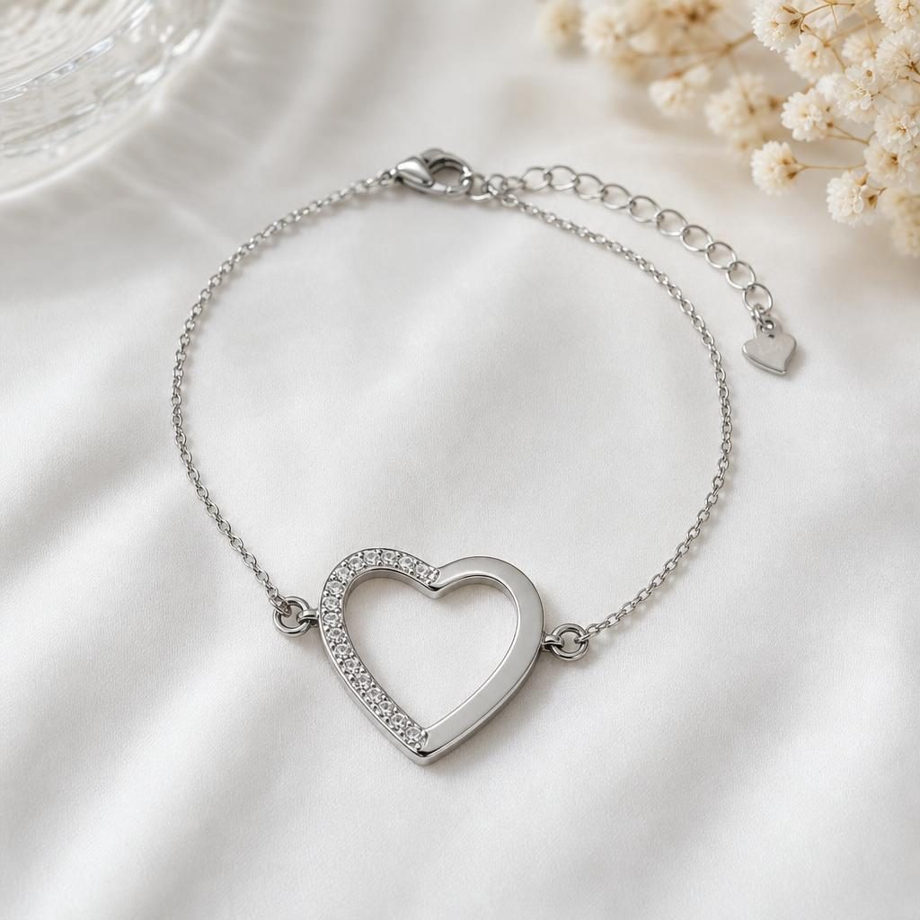 Bratara Dama din Argint 925, Jolie Silver, Model Inima cu Pietre Semipavate, Design Elegant si Delicat, Potrivita pentru Purtare Zilnica, Argintiu