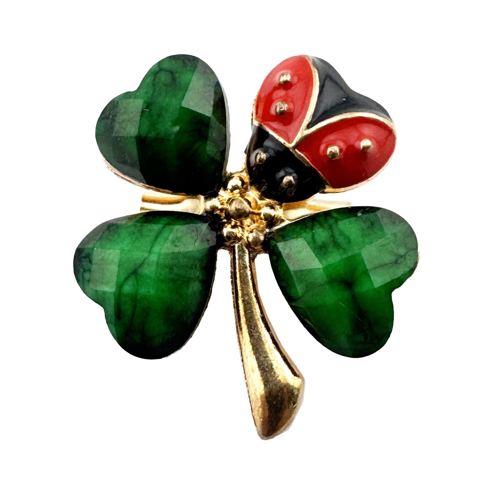 Set 100 Brose cu Pietre, Flippy, Model Trifoi cu Buburuza, 2.2 x 2.2 cm per unitate, Auriu/Verde