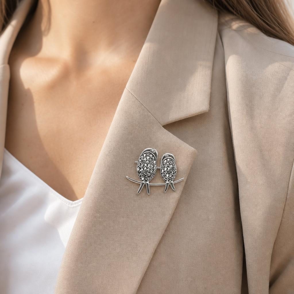 Detaliu Brosa Argint 925 Papagali