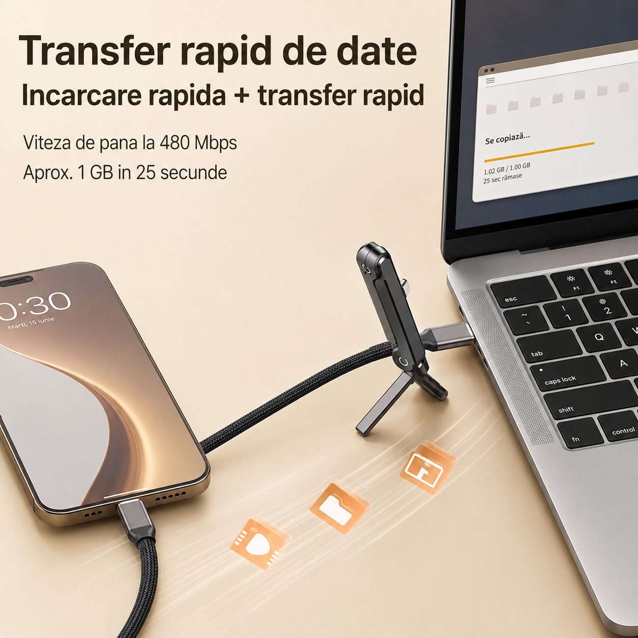 Cablu de Incarcare si Date USB-C la USB-C, , 65W, Impletit, Pliabil, cu Suport, pentru Gaming, Aliaj de Zinc, Incarcare Rapida, Compatibil Telefoane si Tablete, 1.5 m, Negru 4
