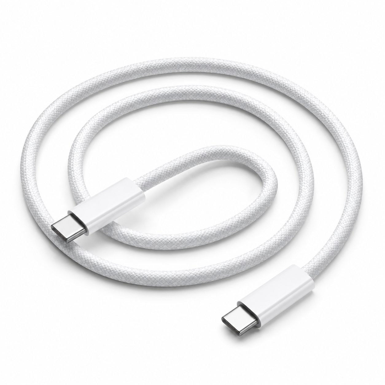 Cablu de Date si Incarcare USB-C la USB-C, , 100W, Compatibil iPhone 15/Huawei/Xiaomi, Textil Impletit, 1.5 m, Alb 1