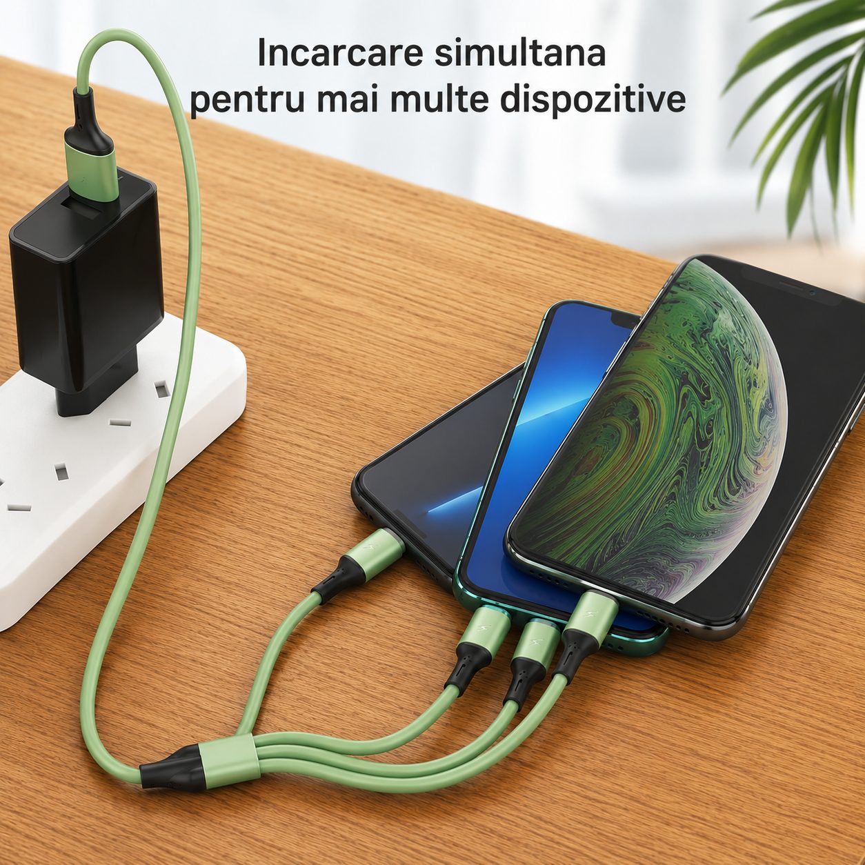 Cablu de Date si Incarcare 3 in 1, , 3A, Silicon Lichid, Type-C, Lightning, Micro USB, 1.2 m, Verde 5