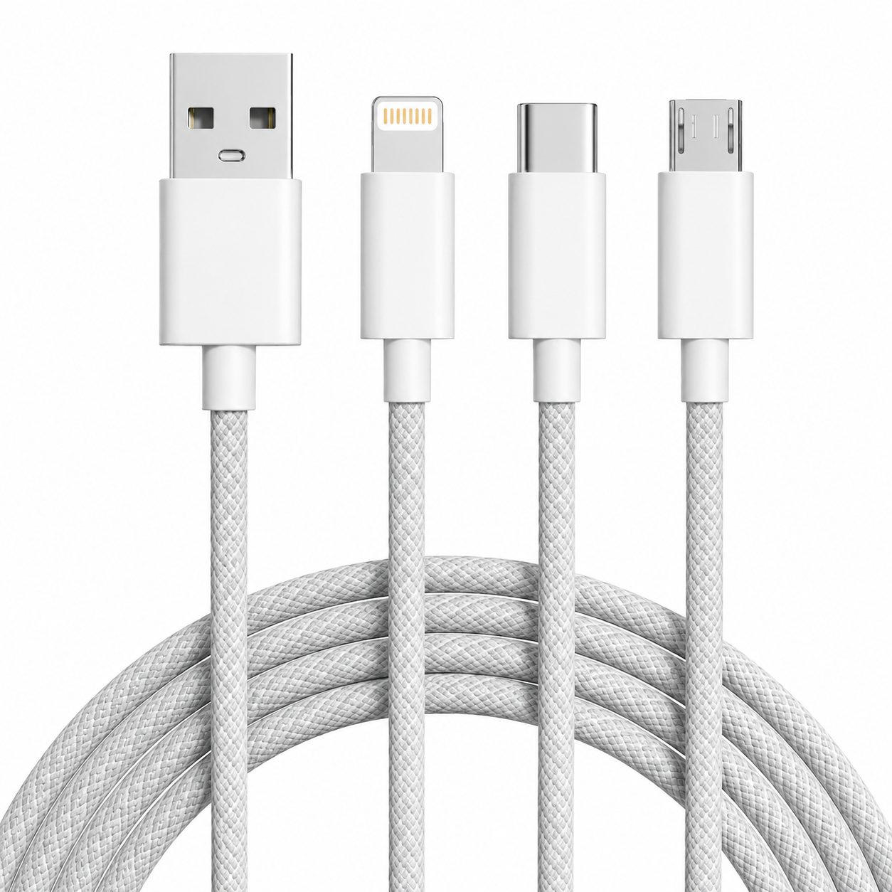 Cablu Incarcare Rapida 3 in 1, , 66W, 6A, Conectori Lightning, Type-C, Micro USB, Textil Impletit, 1.2 m, Gri