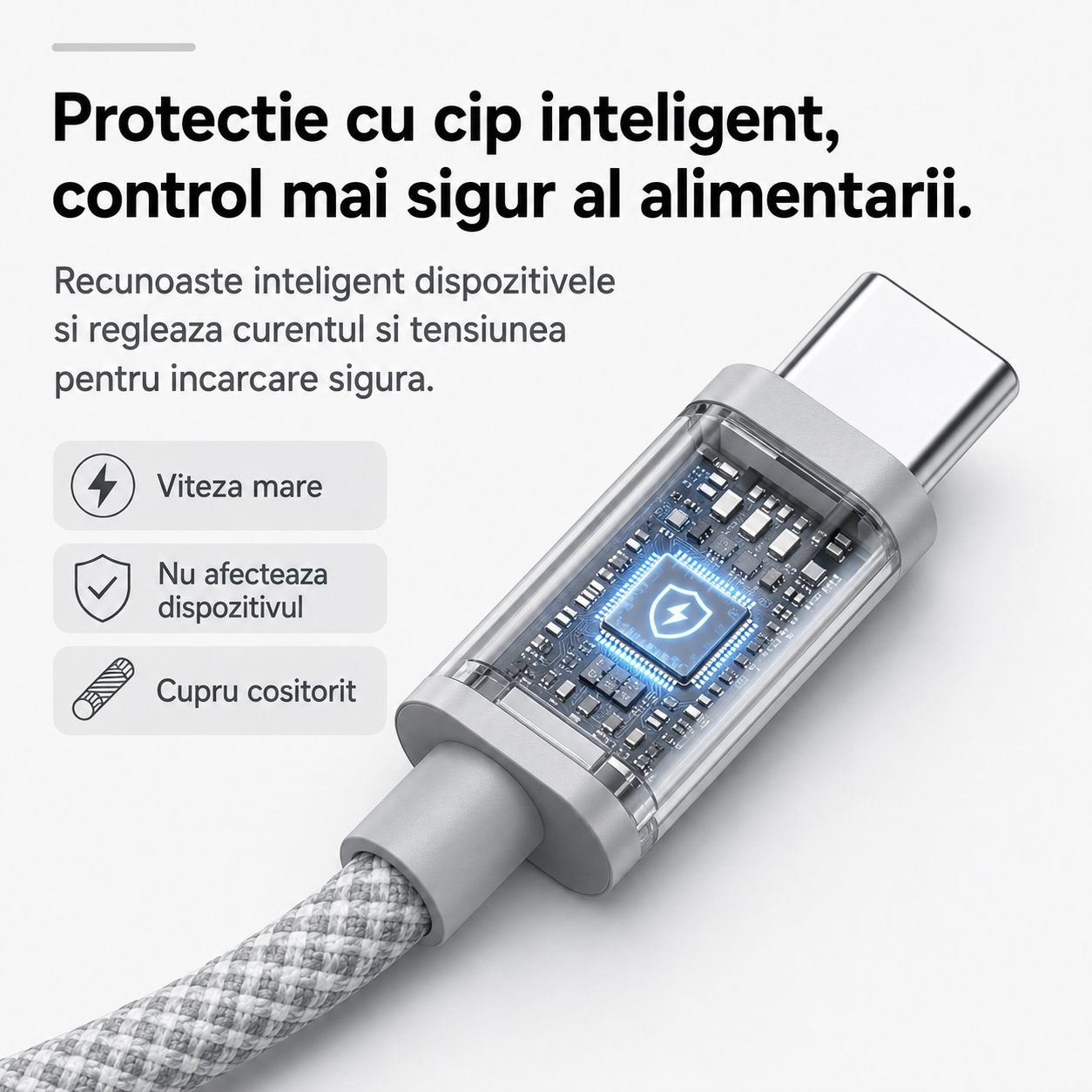 Cablu Incarcare Rapida 3 in 1, , 66W, 6A, Conectori Lightning, Type-C, Micro USB, Textil Impletit, 1.2 m, Gri 4