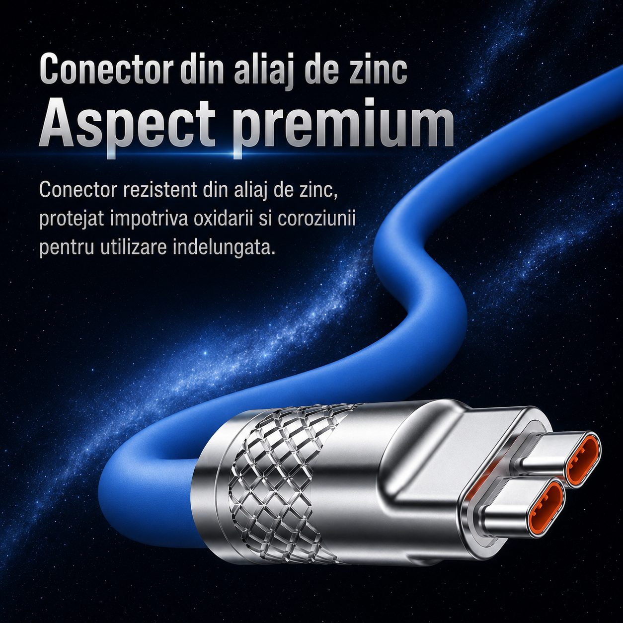 Cablu de Incarcare si Date 3 in 1, , Fast Charging, 120W, Compatibil Type-C, Utilizare Simultana pentru 3 Dispozitive, 1.2 m, Albastru 3