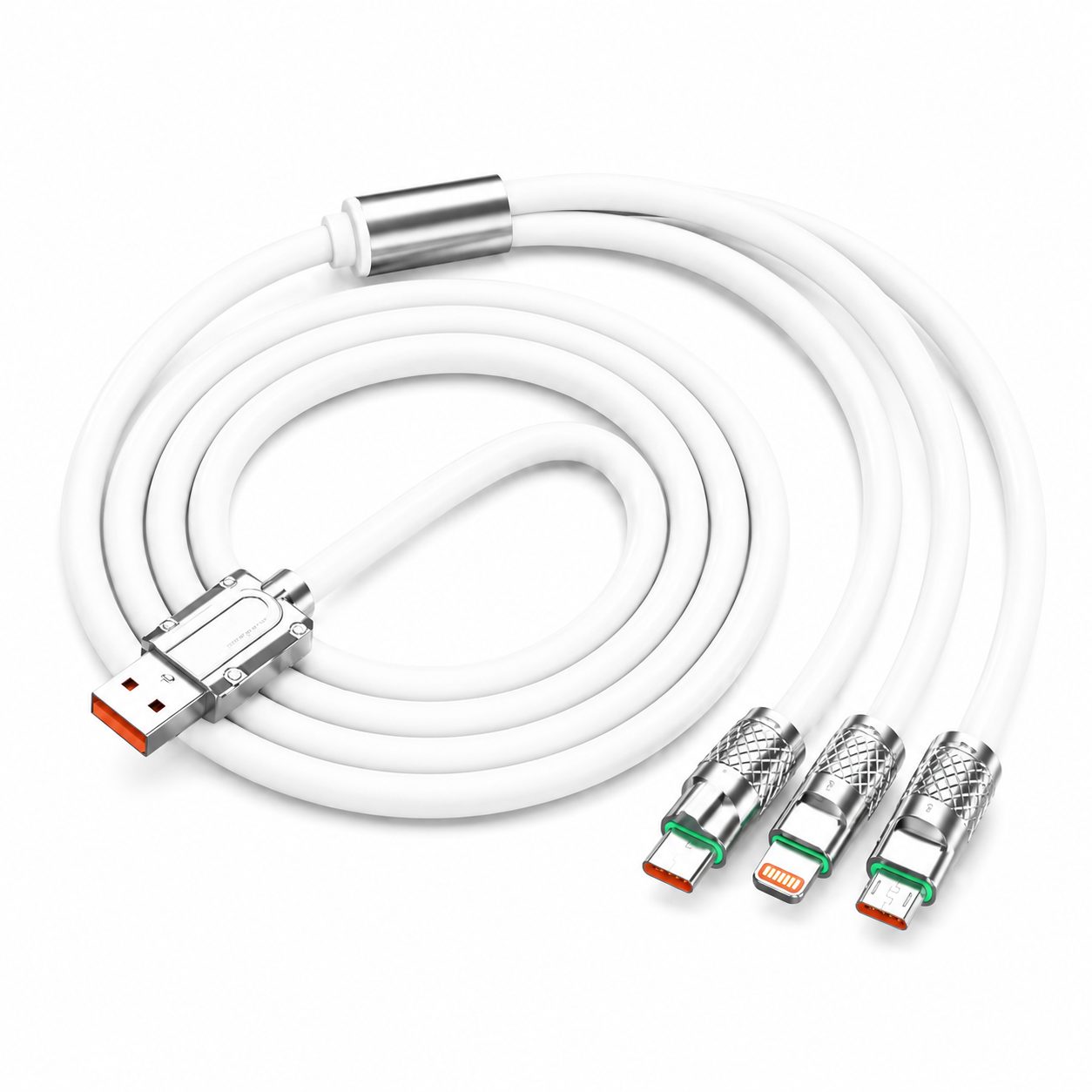 Cablu de Incarcare si Date 3 in 1, , Fast Charging, 120W, Compatibil Type-C, Utilizare Simultana pentru 3 Dispozitive, 1.2 m, Alb 1
