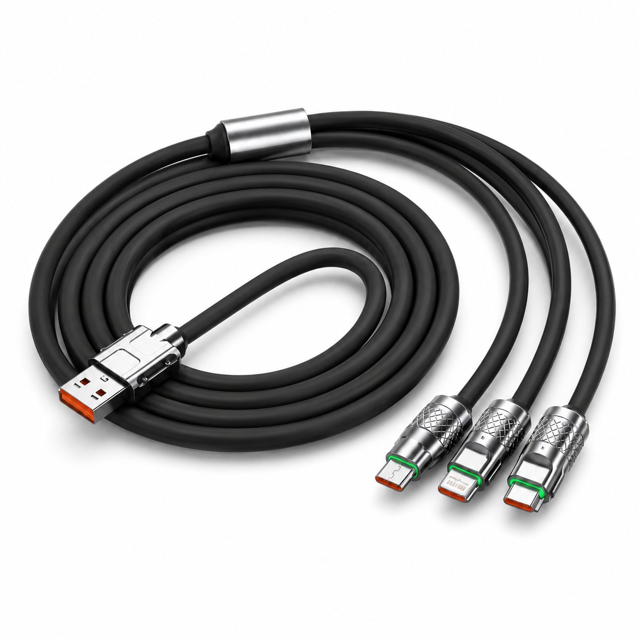 Cablu de Incarcare si Date 3 in 1, , Fast Charging, 120W, Compatibil Type-C, Utilizare Simultana pentru 3 Dispozitive, 1.2 m, Negru 1