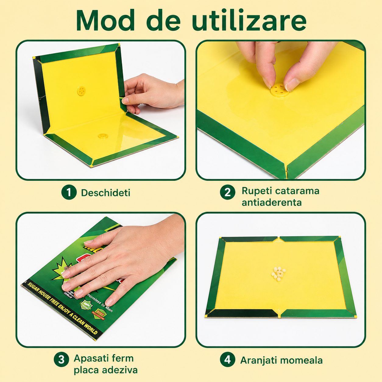 Set 20 Capcana Autoadeziva pentru Insecte, , Placa Autoadeziva pentru Tantari cu Efect Puternic de Imobilizare, Capcana cu Lipici, pentru Uz Casnic, 18 x 12 xm Verde/Galben 2