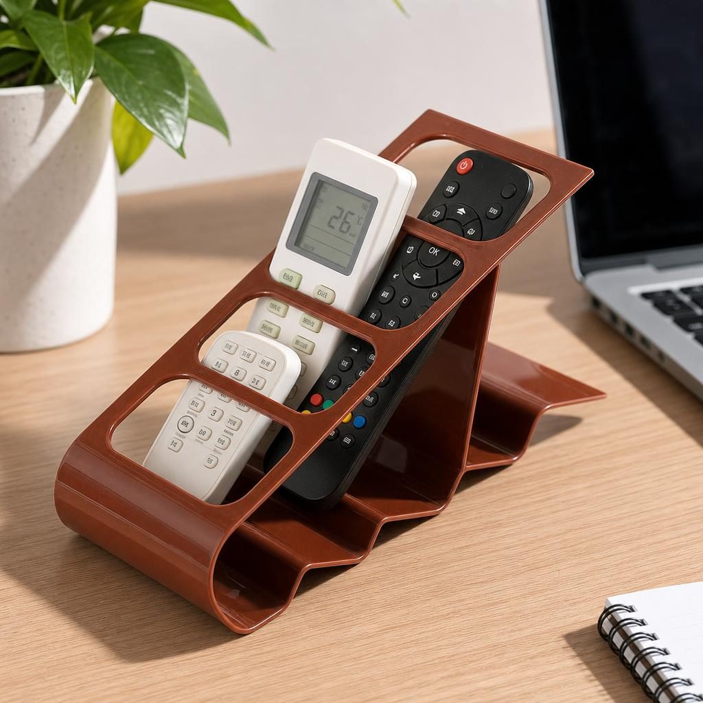 Suport de Birou, Flippy, din Plastic, pentru Telecomenzi, Telefoane, 18 x 7 x 9 cm, Maro