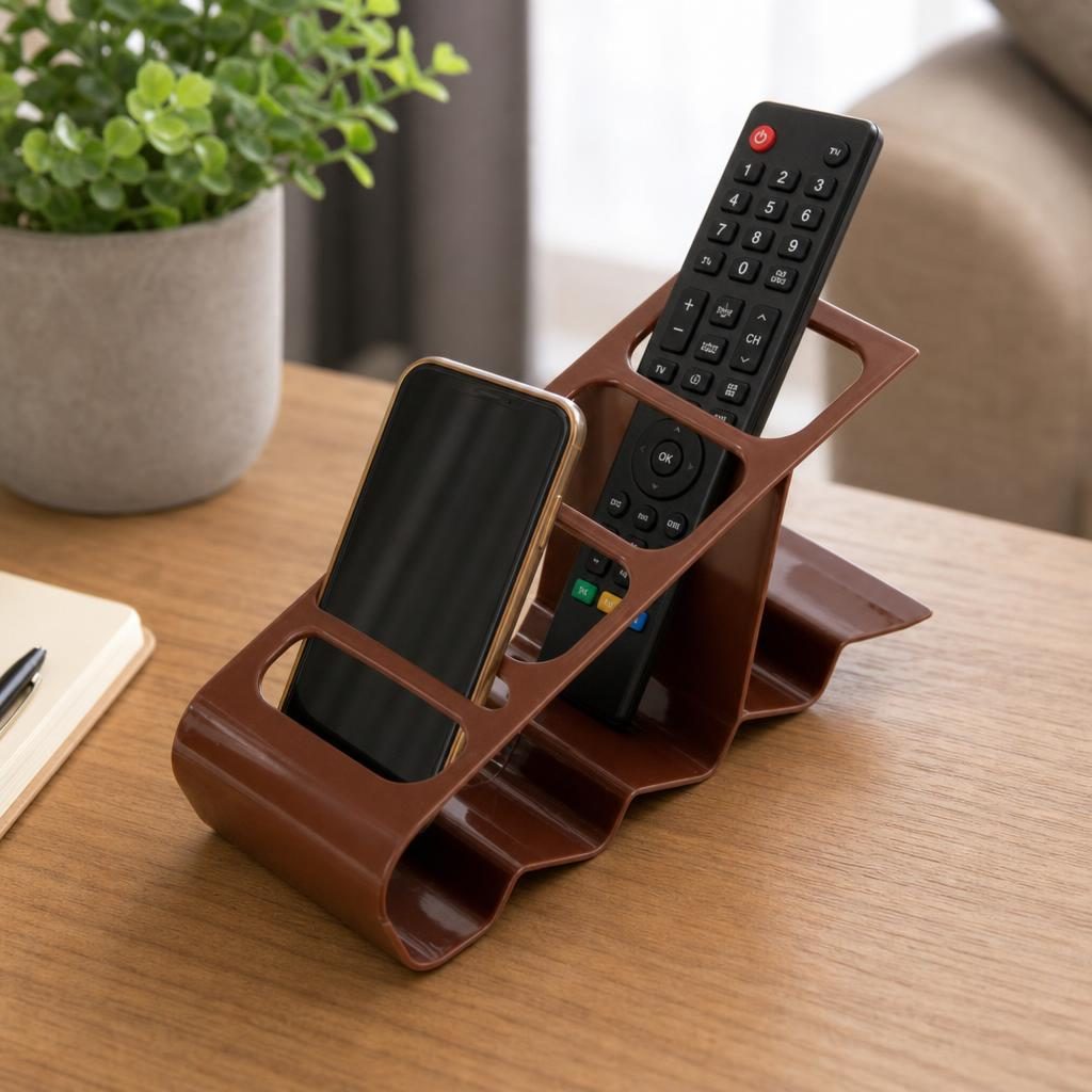 Suport de Birou, Flippy, din Plastic, pentru Telecomenzi, Telefoane, 18 x 7 x 9 cm, Maro