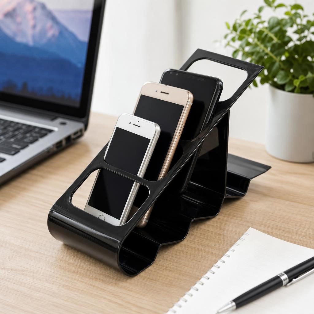 Suport de Birou, Flippy, din Plastic, pentru Telecomenzi, Telefoane, 18 x 7 x 9 cm, Negru