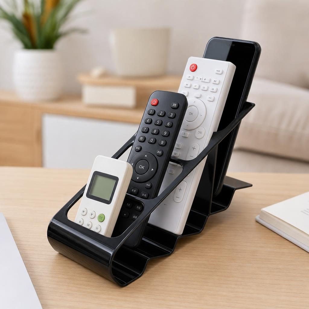 Suport de Birou, Flippy, din Plastic, pentru Telecomenzi, Telefoane, 18 x 7 x 9 cm, Negru