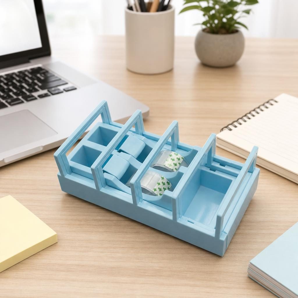 Dispenser de Banda Adeziva, Flippy, Suport pentru Banda Adeziva pentru Birou, Scoala, din Plastic, 15,5 x 7,7 x 7,4 cm, Albastru deschis