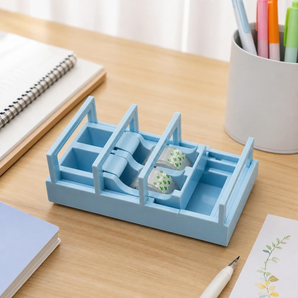 Dispenser de Banda Adeziva, Flippy, Suport pentru Banda Adeziva pentru Birou, Scoala, din Plastic, 15,5 x 7,7 x 7,4 cm, Albastru deschis