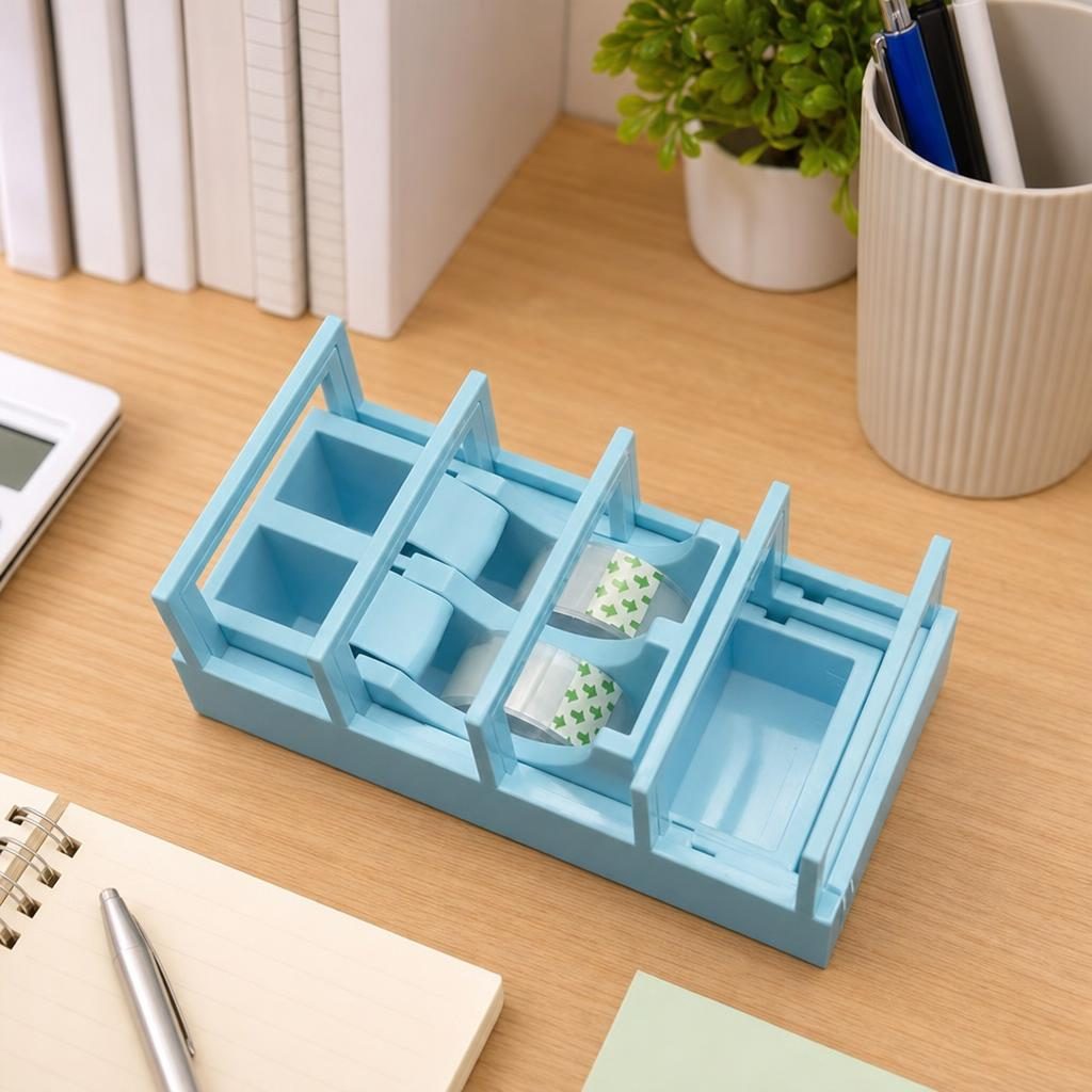 Dispenser de Banda Adeziva, Flippy, Suport pentru Banda Adeziva pentru Birou, Scoala, din Plastic, 15,5 x 7,7 x 7,4 cm, Albastru deschis
