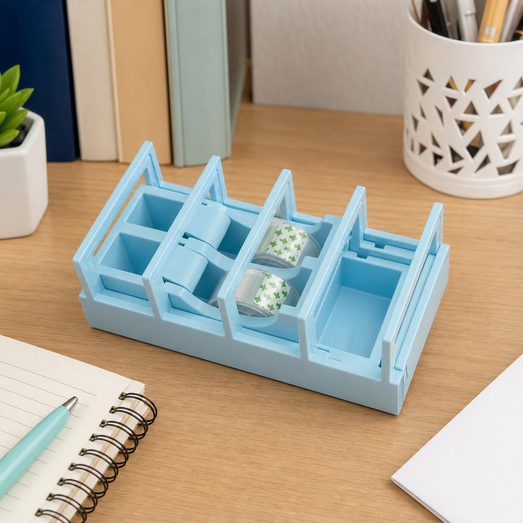 Dispenser de Banda Adeziva, Flippy, Suport pentru Banda Adeziva pentru Birou, Scoala, din Plastic, 15,5 x 7,7 x 7,4 cm, Albastru deschis