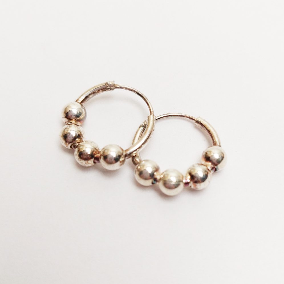 Cercei pentru Dama, Jolie, Argint 925, Model Creole cu 4 Bilute, 12 mm, 1.6g, 1 cm x 1 cm, Argintiu