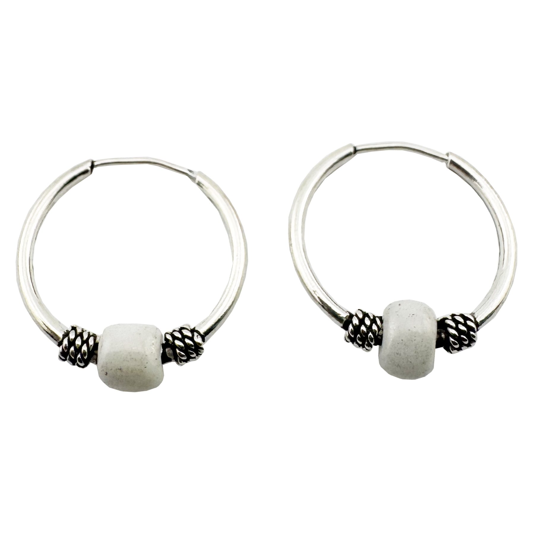 Cercei pentru Dama, Jolie, Argint 925 Model Creole cu Piatra Alba, 15 mm, 0.9g, 2 cm x 1.3 cm, Argintiu