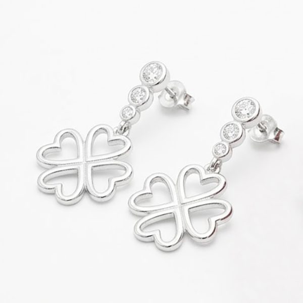 Cercei din Argint 925, Jolie Silver, pentru Dama, Model Trifoi Contur Cu 3 Pietre, 4.30 g, Argintiu