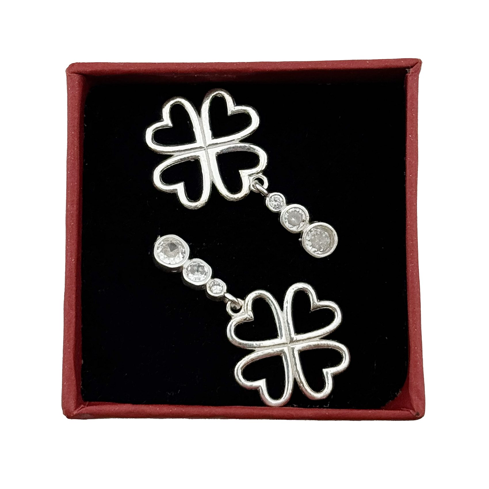 Cercei din Argint 925, Jolie Silver, pentru Dama, Model Trifoi Contur Cu 3 Pietre, 4.30 g, Argintiu