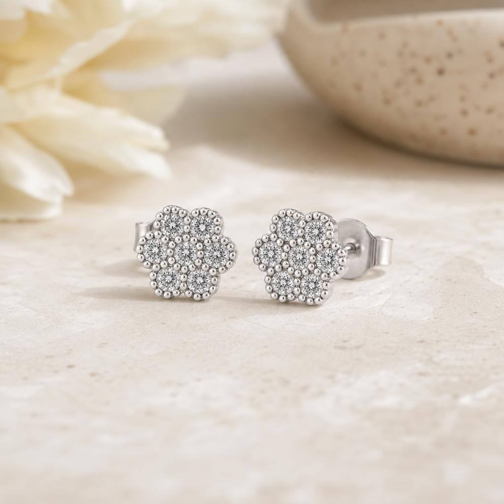 Cercei argint design floral Jolie Silver
