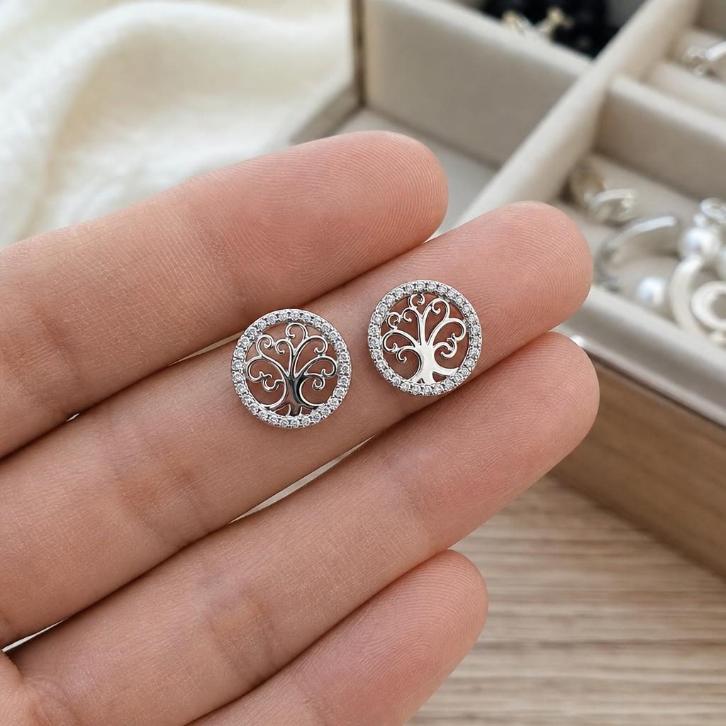 Cercei Argint 925 Copacel Zirconii Vedere Laterala