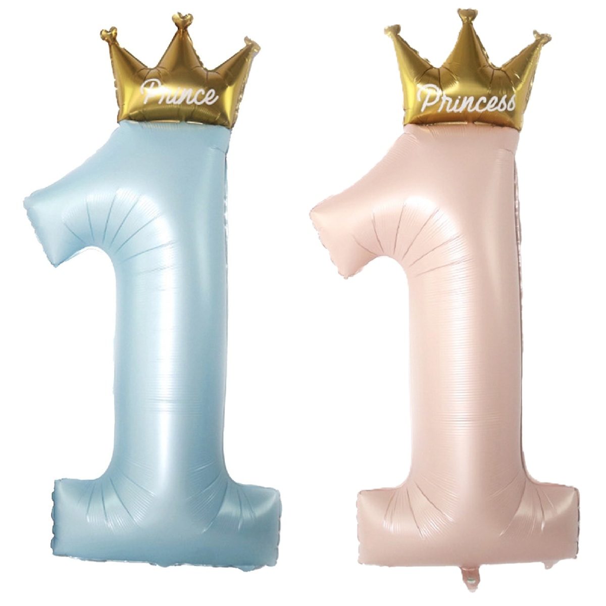 Balon din Folie Metalizata, TOPinStock, Figurina Cifra 1, Model Coroana Print/Printesa, 91 cm, Ambalaj Individual, Pai inclus, Umflare cu Aer sau Heliu - Imagine