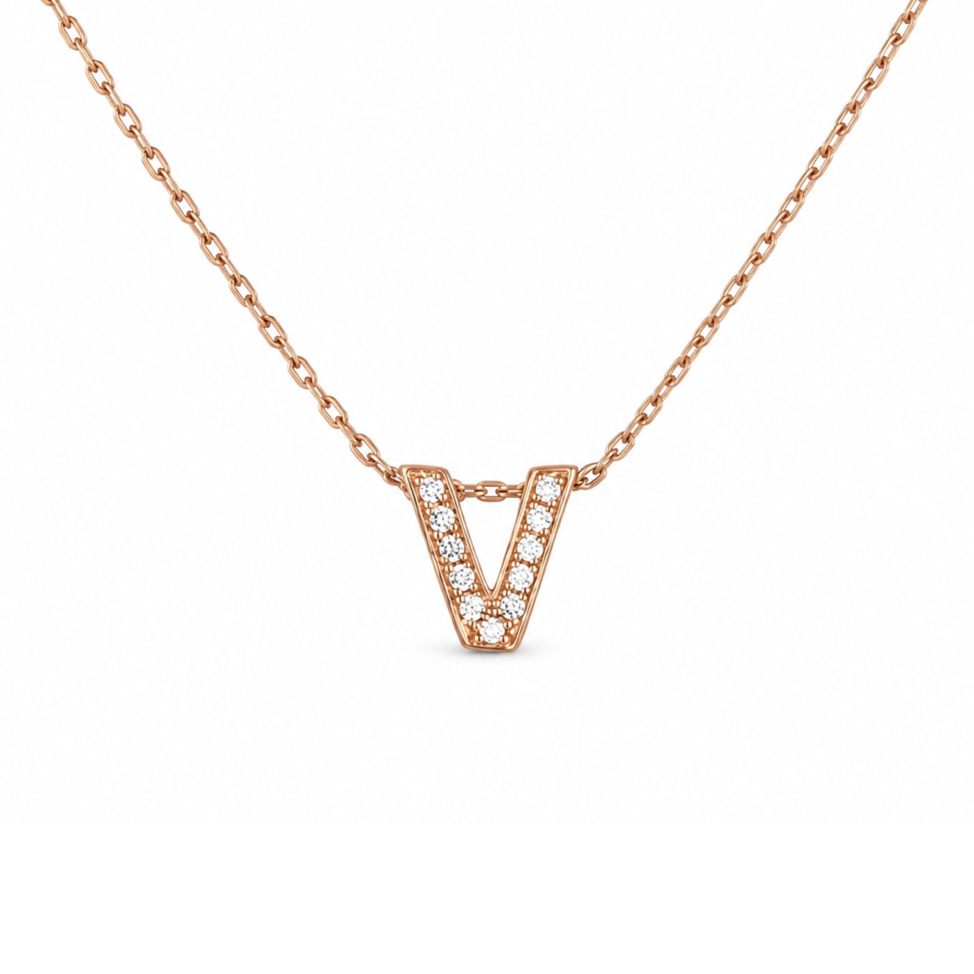 Colier Argint 925 Litera V Placat Aur Roz 40 cm