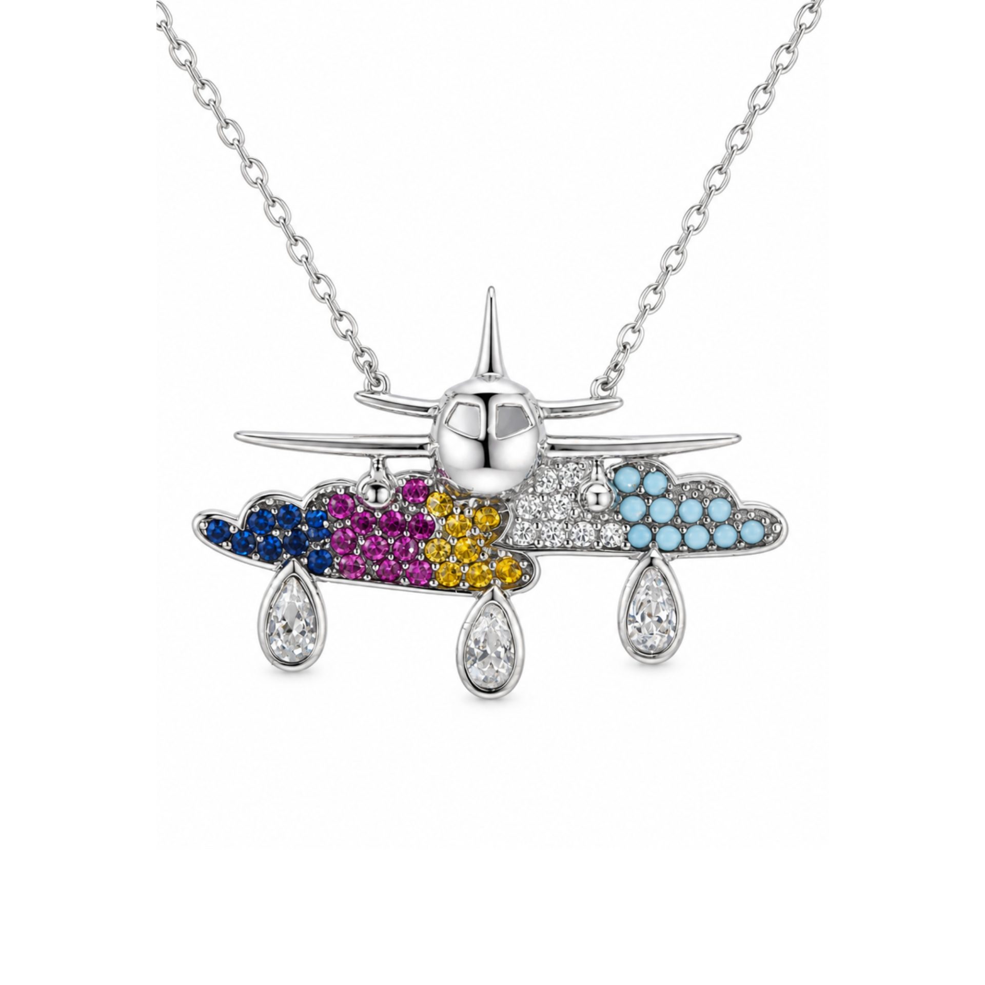Colier argint 925 avion prin nori cu zirconiu colorat