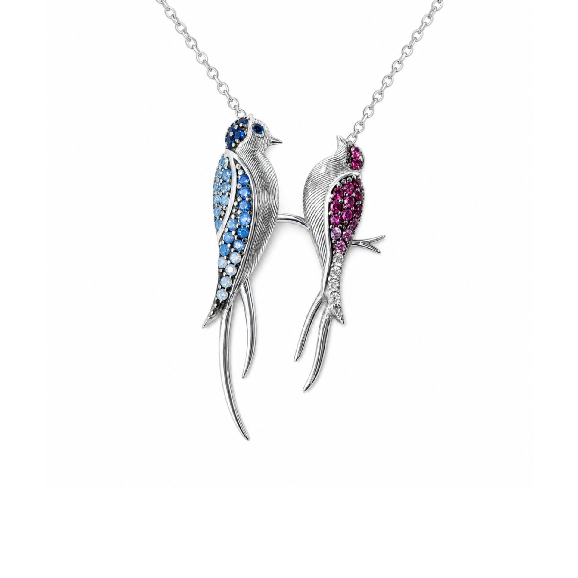 Colier argint 925 două răndunele zirconiu colorat